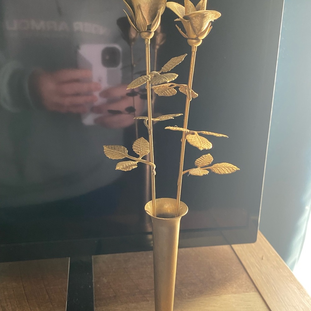 Vintage Signed Ted Arnold Brass Rose Sculpture | Mid Century Decor